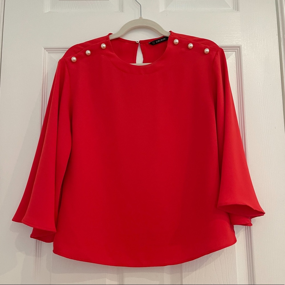 Red Pearl Detail Blouse